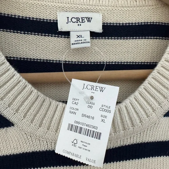 NWT J. Crew Striped Cotton Sweater Pullover Crew Classic Fisherman Nautical XL - Picture 12 of 13